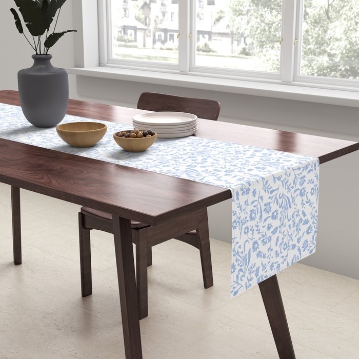 Ditsy Toile Floral Blue and White Table Runner Gallery Image 2