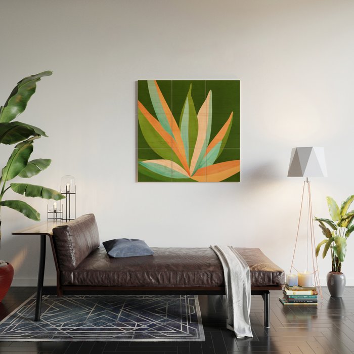 Colorful Agave Painted Cactus Illustration Wood Wall Art Gallery Image 2