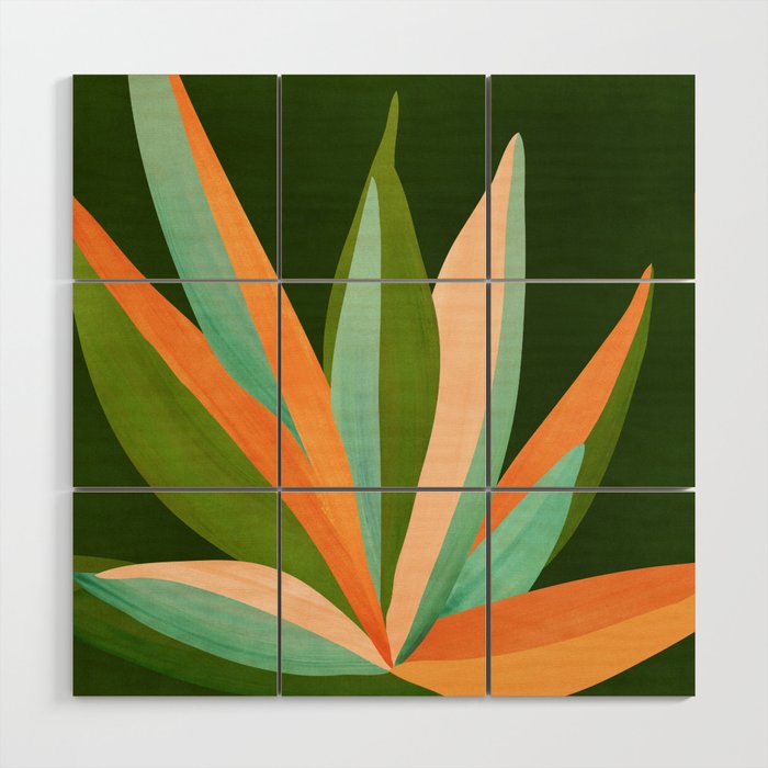 Colorful Agave Painted Cactus Illustration Wood Wall Art Gallery Image 1