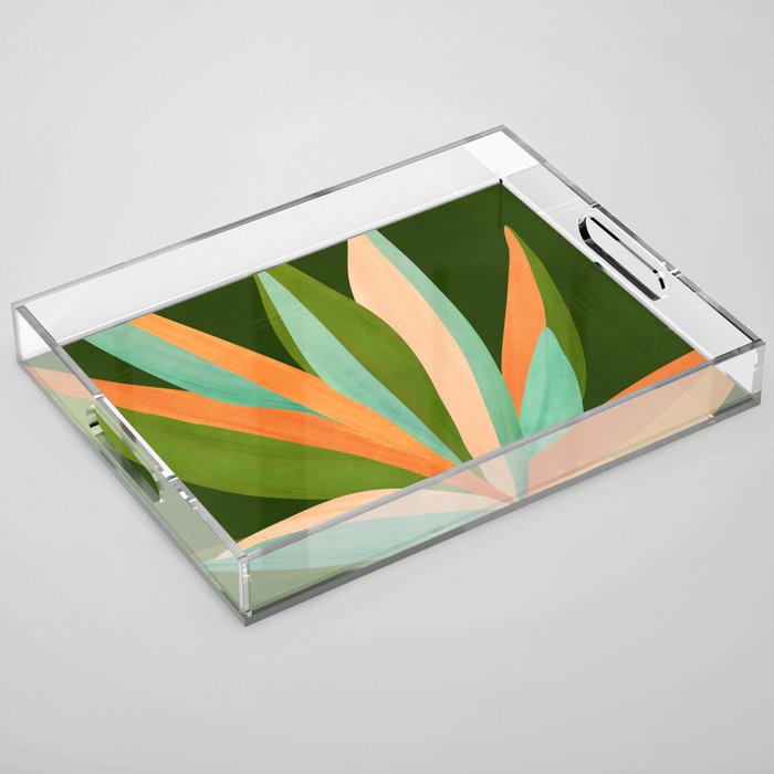 Colorful Agave Painted Cactus Illustration Acrylic Tray Gallery Image 1