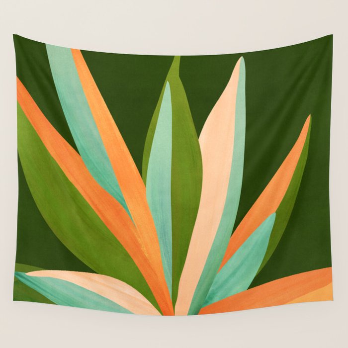 Colorful Agave Painted Cactus Illustration Wall Tapestry Gallery Image 4