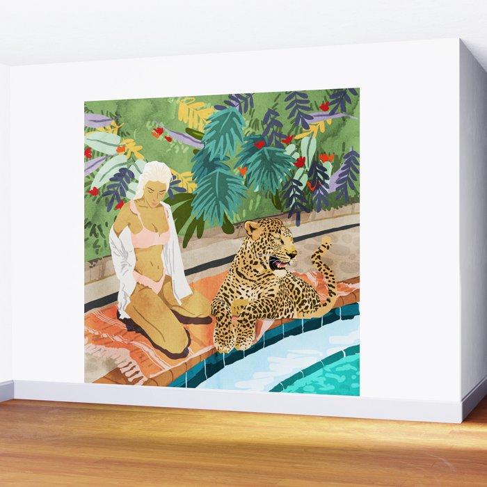 The Wild Side, Human & Nature Connection, Woman With Cheetah Cat, Tiger Painting Wall Mural Gallery Image 2