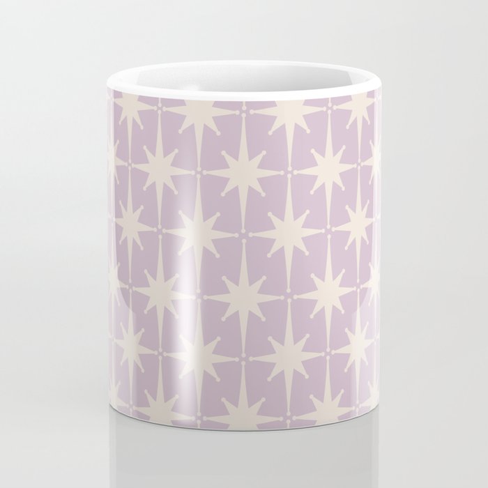 Midcentury Modern Atomic Starburst Pattern in Pretty Lilac and Cream Coffee Mug Gallery Image 4