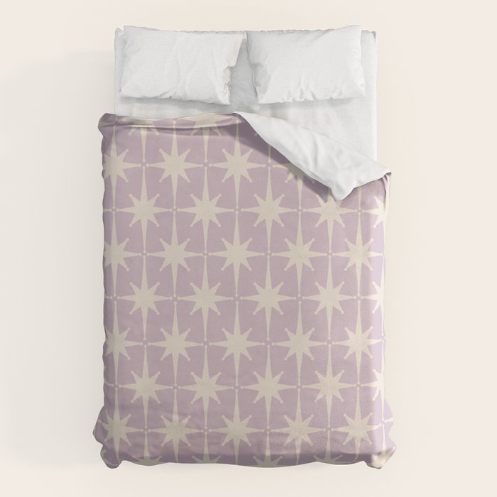 Midcentury Modern Atomic Starburst Pattern in Pretty Lilac and Cream Duvet Cover Gallery Image 6