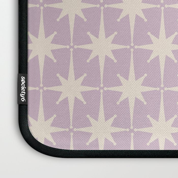 Midcentury Modern Atomic Starburst Pattern in Pretty Lilac and Cream Laptop Sleeve Gallery Image 3