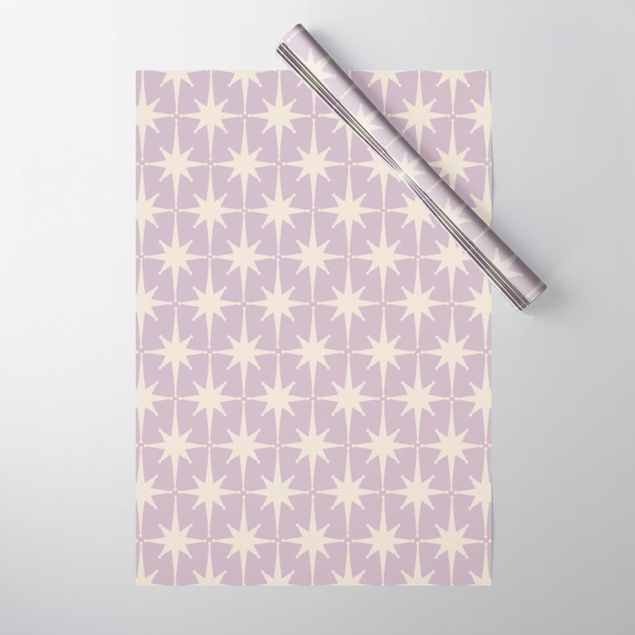 Midcentury Modern Atomic Starburst Pattern in Pretty Lilac and Cream Wrapping Paper Gallery Image 1