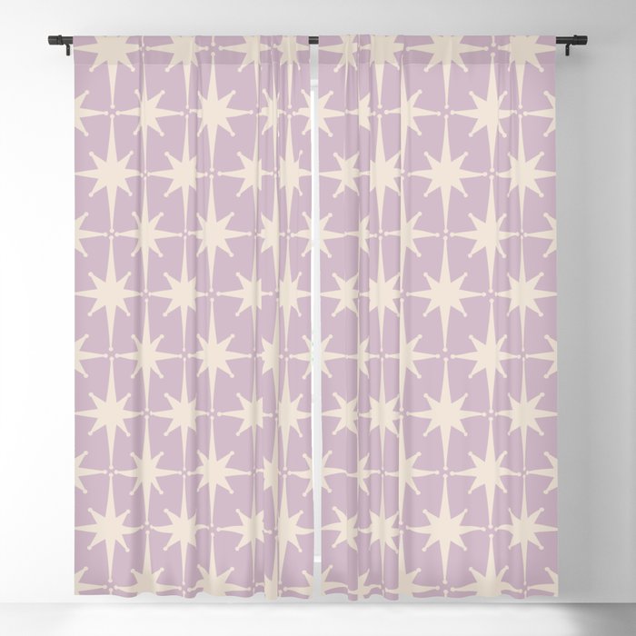 Midcentury Modern Atomic Starburst Pattern in Pretty Lilac and Cream Window Curtain Gallery Image 1