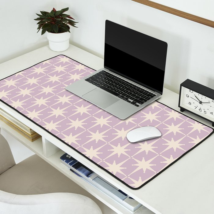 Midcentury Modern Atomic Starburst Pattern in Pretty Lilac and Cream Desk Mat Gallery Image 2