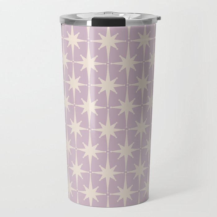 Midcentury Modern Atomic Starburst Pattern in Pretty Lilac and Cream Travel Mug Gallery Image 1
