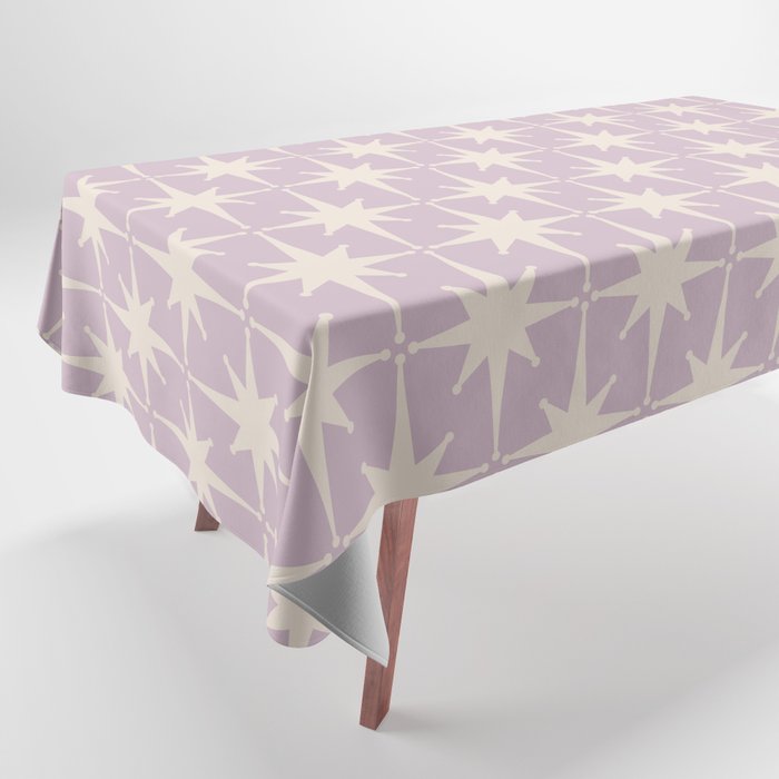 Midcentury Modern Atomic Starburst Pattern in Pretty Lilac and Cream Tablecloth Gallery Image 1