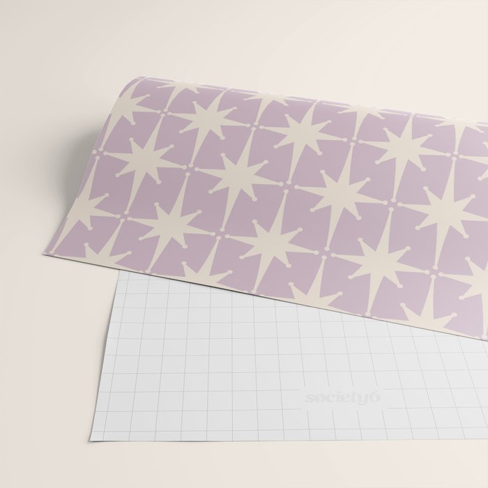 Midcentury Modern Atomic Starburst Pattern in Pretty Lilac and Cream Wrapping Paper Gallery Image 2