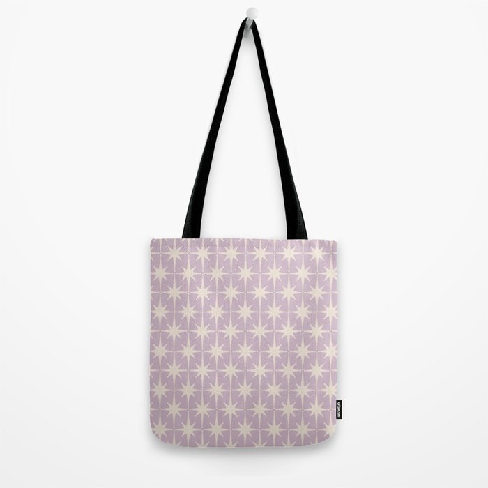Midcentury Modern Atomic Starburst Pattern in Pretty Lilac and Cream Tote Bag Gallery Image 2