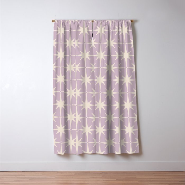 Midcentury Modern Atomic Starburst Pattern in Pretty Lilac and Cream Window Curtain Gallery Image 3
