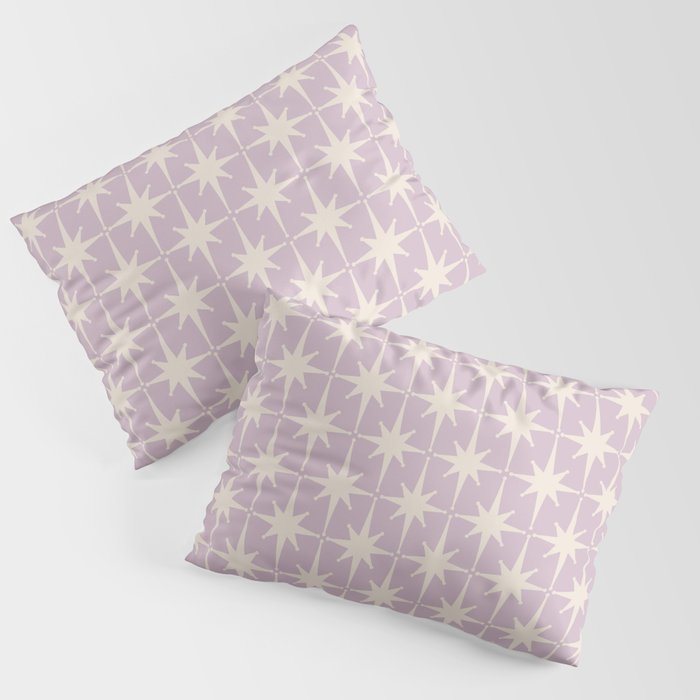 Midcentury Modern Atomic Starburst Pattern in Pretty Lilac and Cream Pillow Sham Gallery Image 1