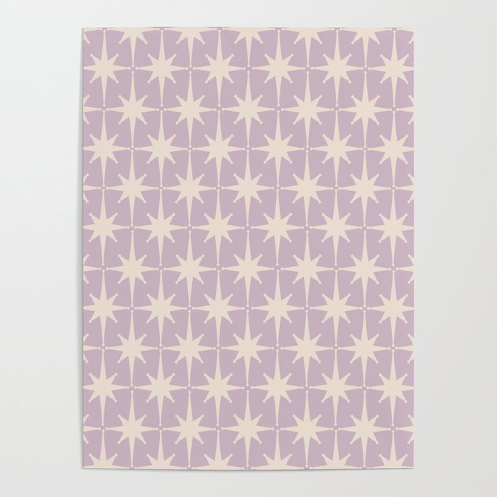Midcentury Modern Atomic Starburst Pattern in Pretty Lilac and Cream Poster Gallery Image 4