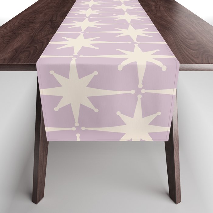Midcentury Modern Atomic Starburst Pattern in Pretty Lilac and Cream Table Runner Gallery Image 1