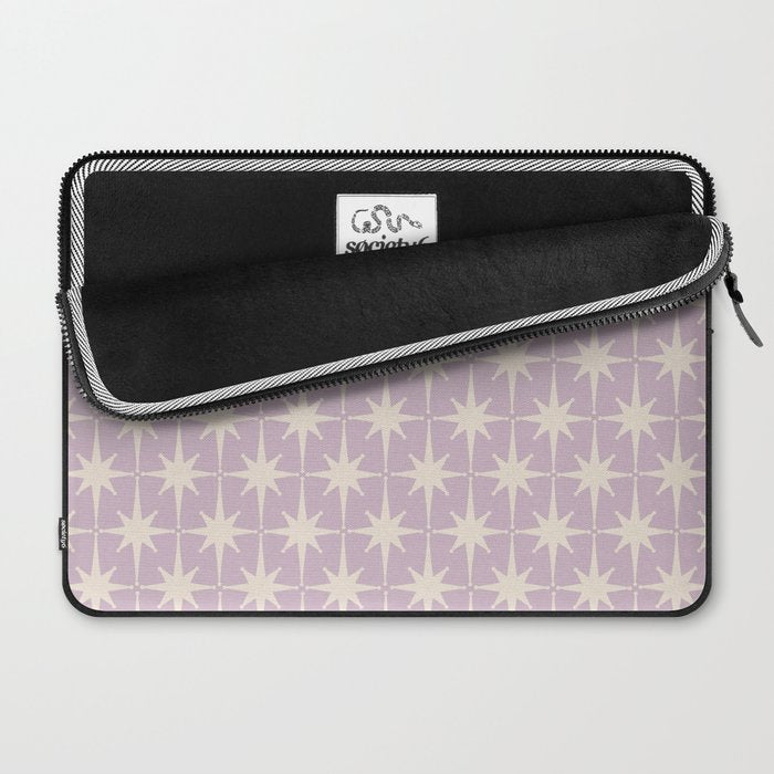 Midcentury Modern Atomic Starburst Pattern in Pretty Lilac and Cream Laptop Sleeve Gallery Image 2