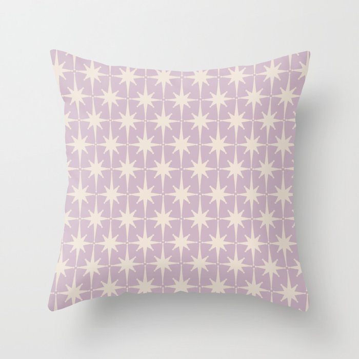 Midcentury Modern Atomic Starburst Pattern in Pretty Lilac and Cream Throw Pillow Gallery Image 6
