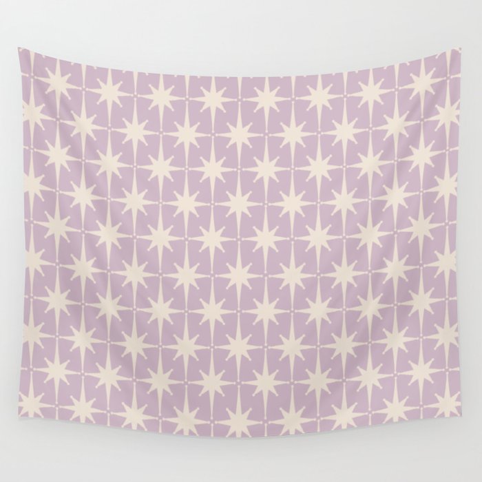 Midcentury Modern Atomic Starburst Pattern in Pretty Lilac and Cream Wall Tapestry Gallery Image 4