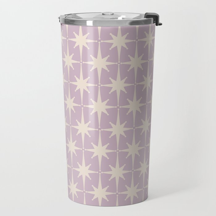 Midcentury Modern Atomic Starburst Pattern in Pretty Lilac and Cream Travel Mug Gallery Image 2