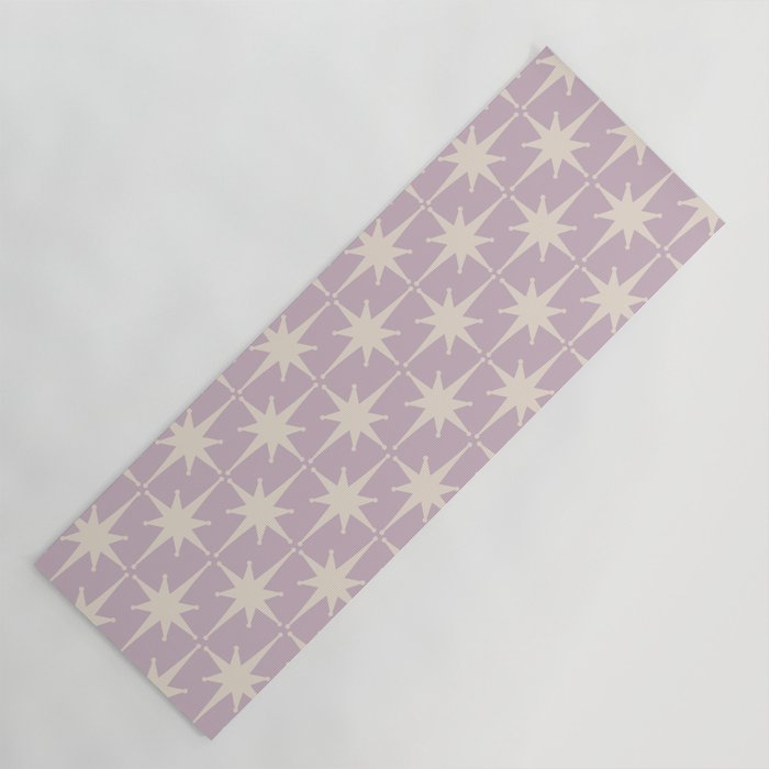 Midcentury Modern Atomic Starburst Pattern in Pretty Lilac and Cream Yoga Mat Gallery Image 1