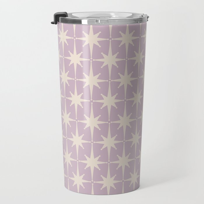 Midcentury Modern Atomic Starburst Pattern in Pretty Lilac and Cream Travel Mug Gallery Image 3