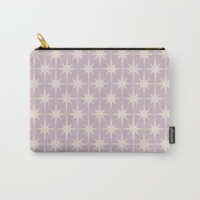 Midcentury Modern Atomic Starburst Pattern in Pretty Lilac and Cream Carry All Pouch Gallery Image 1