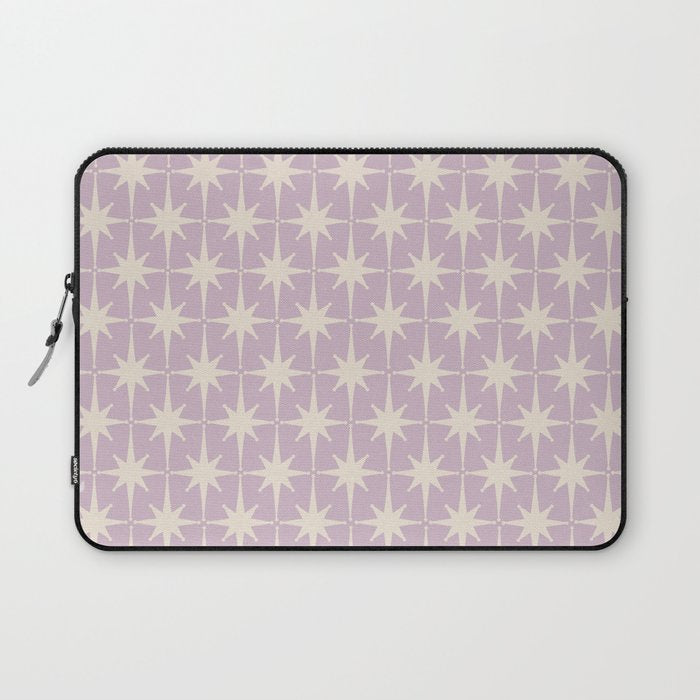 Midcentury Modern Atomic Starburst Pattern in Pretty Lilac and Cream Laptop Sleeve Gallery Image 1