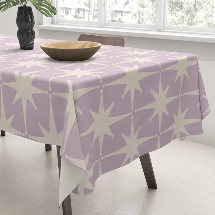 Midcentury Modern Atomic Starburst Pattern in Pretty Lilac and Cream Tablecloth Gallery Image 3
