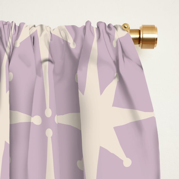 Midcentury Modern Atomic Starburst Pattern in Pretty Lilac and Cream Window Curtain Gallery Image 2