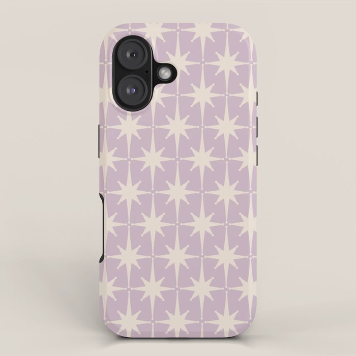 Midcentury Modern Atomic Starburst Pattern in Pretty Lilac and Cream iPhone Case Gallery Image 1