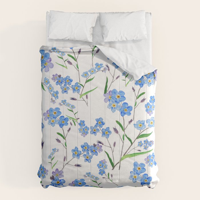 forget me not pattern watercolor  Comforter Gallery Image 6