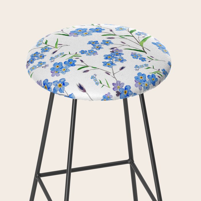 forget me not pattern watercolor  Stool Gallery Image 2