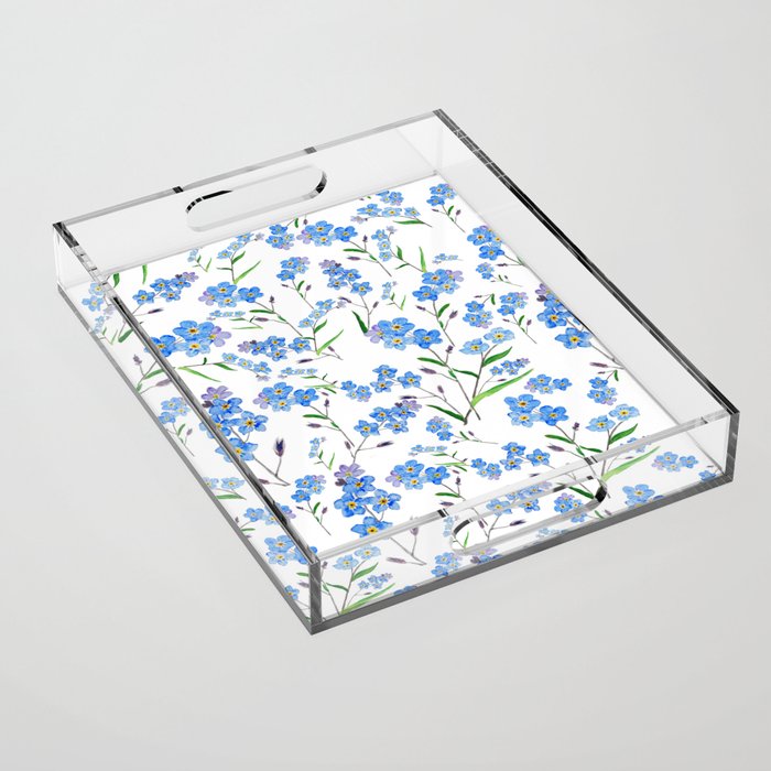 forget me not pattern watercolor  Acrylic Tray Gallery Image 1