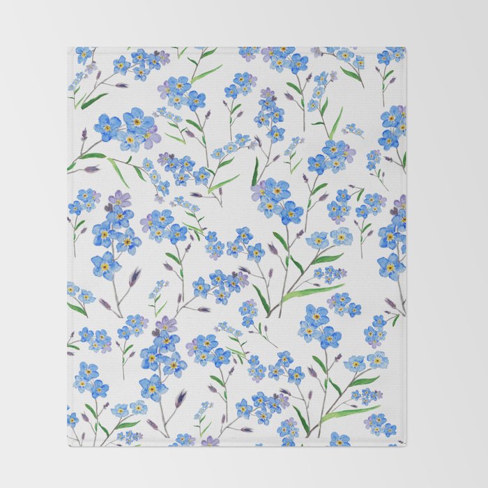 forget me not pattern watercolor  Throw Blanket Gallery Image 2