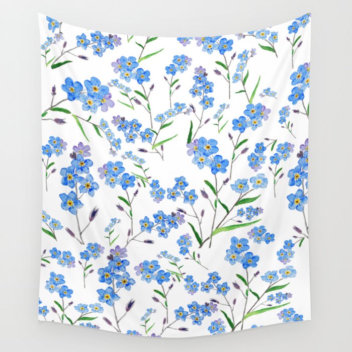 forget me not pattern watercolor  Wall Tapestry Gallery Image 4