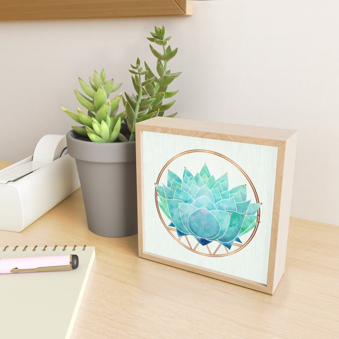 Modern Succulent with Metallic Gold Watercolor Mini Art Print Gallery Image 2