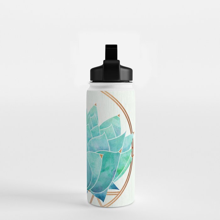 Modern Succulent with Metallic Gold Watercolor Water Bottle Gallery Image 2