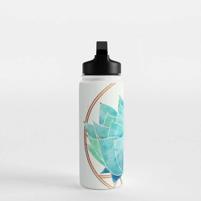 Modern Succulent with Metallic Gold Watercolor Water Bottle Gallery Image 3