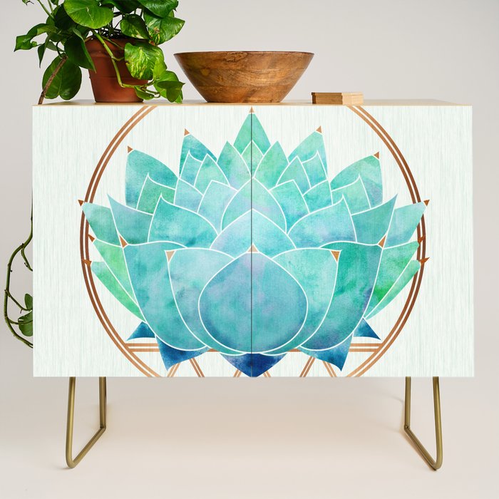 Modern Succulent with Metallic Gold Watercolor Credenza Gallery Image 1