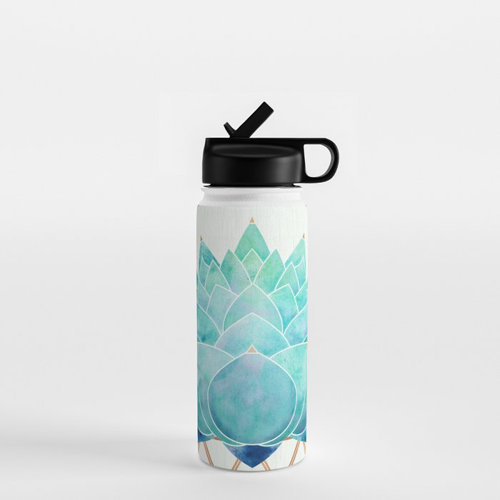 Modern Succulent with Metallic Gold Watercolor Water Bottle Gallery Image 1