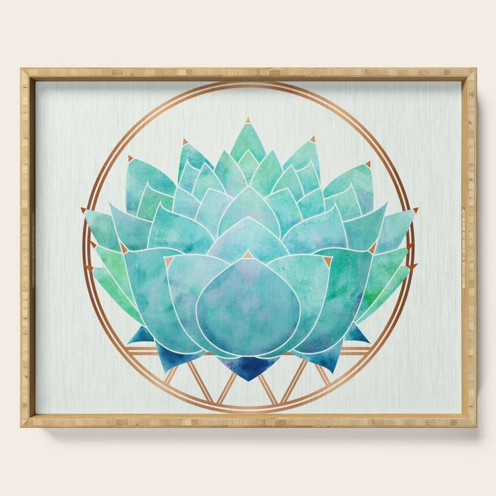 Modern Succulent with Metallic Gold Watercolor Serving Tray Gallery Image 1