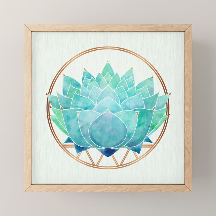 Modern Succulent with Metallic Gold Watercolor Mini Art Print Gallery Image 1