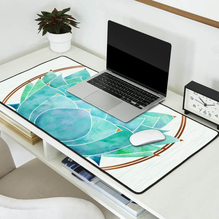 Modern Succulent with Metallic Gold Watercolor Desk Mat Gallery Image 2