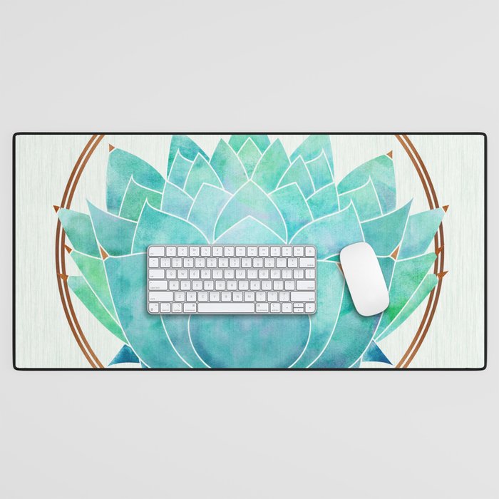 Modern Succulent with Metallic Gold Watercolor Desk Mat Gallery Image 1