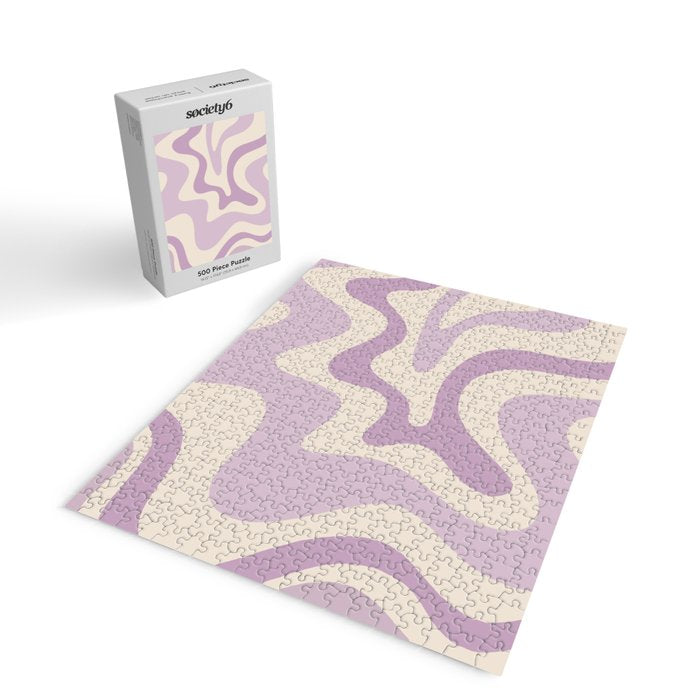 Retro Liquid Swirl Abstract Pattern in Light Lavender Lilac Purple and Cream Jigsaw Puzzle Gallery Image 2