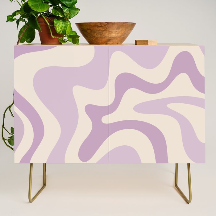 Retro Liquid Swirl Abstract Pattern in Light Lavender Lilac Purple and Cream Credenza Gallery Image 1