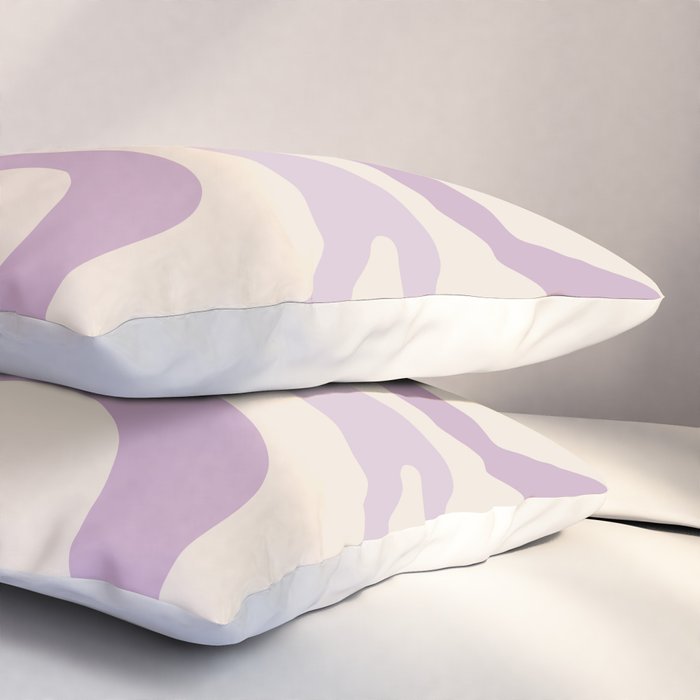 Retro Liquid Swirl Abstract Pattern in Light Lavender Lilac Purple and Cream Pillow Sham Gallery Image 3
