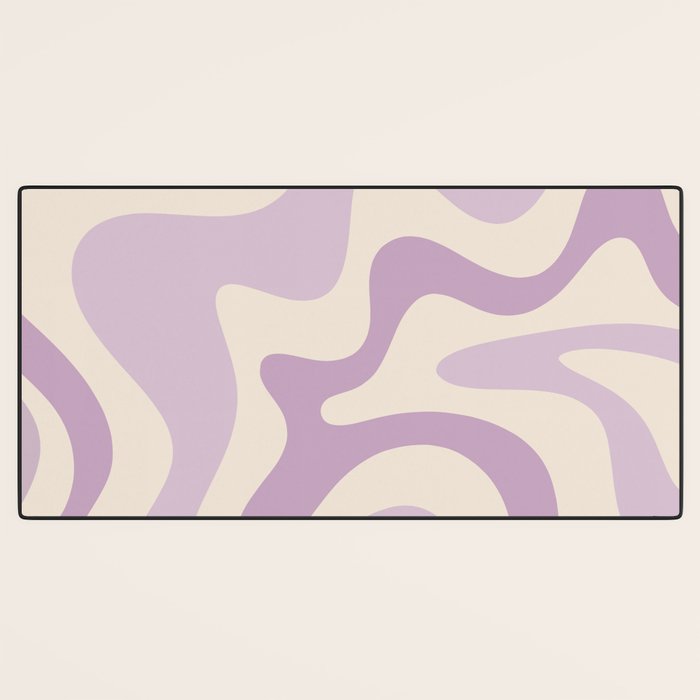 Retro Liquid Swirl Abstract Pattern in Light Lavender Lilac Purple and Cream Desk Mat Gallery Image 3