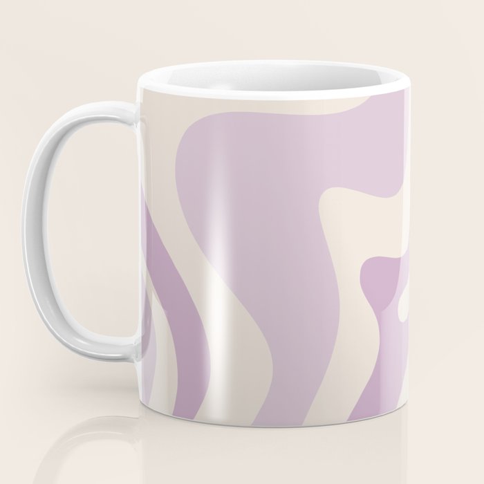 Retro Liquid Swirl Abstract Pattern in Light Lavender Lilac Purple and Cream Coffee Mug Gallery Image 3